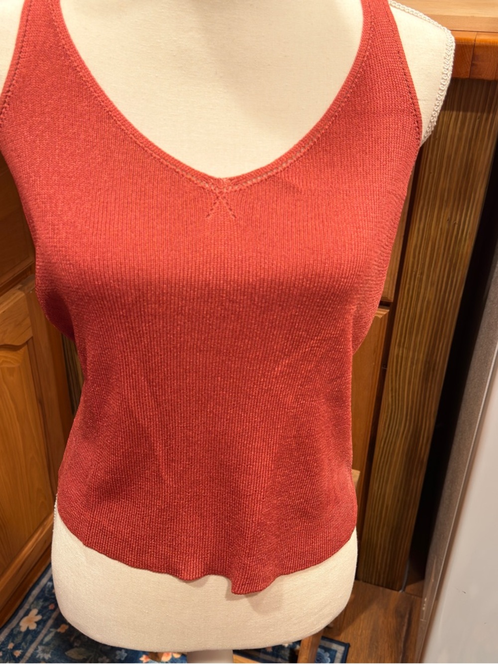 Women's Ribbed V-Neck Tank Top - Rust - Picture 7 of 9